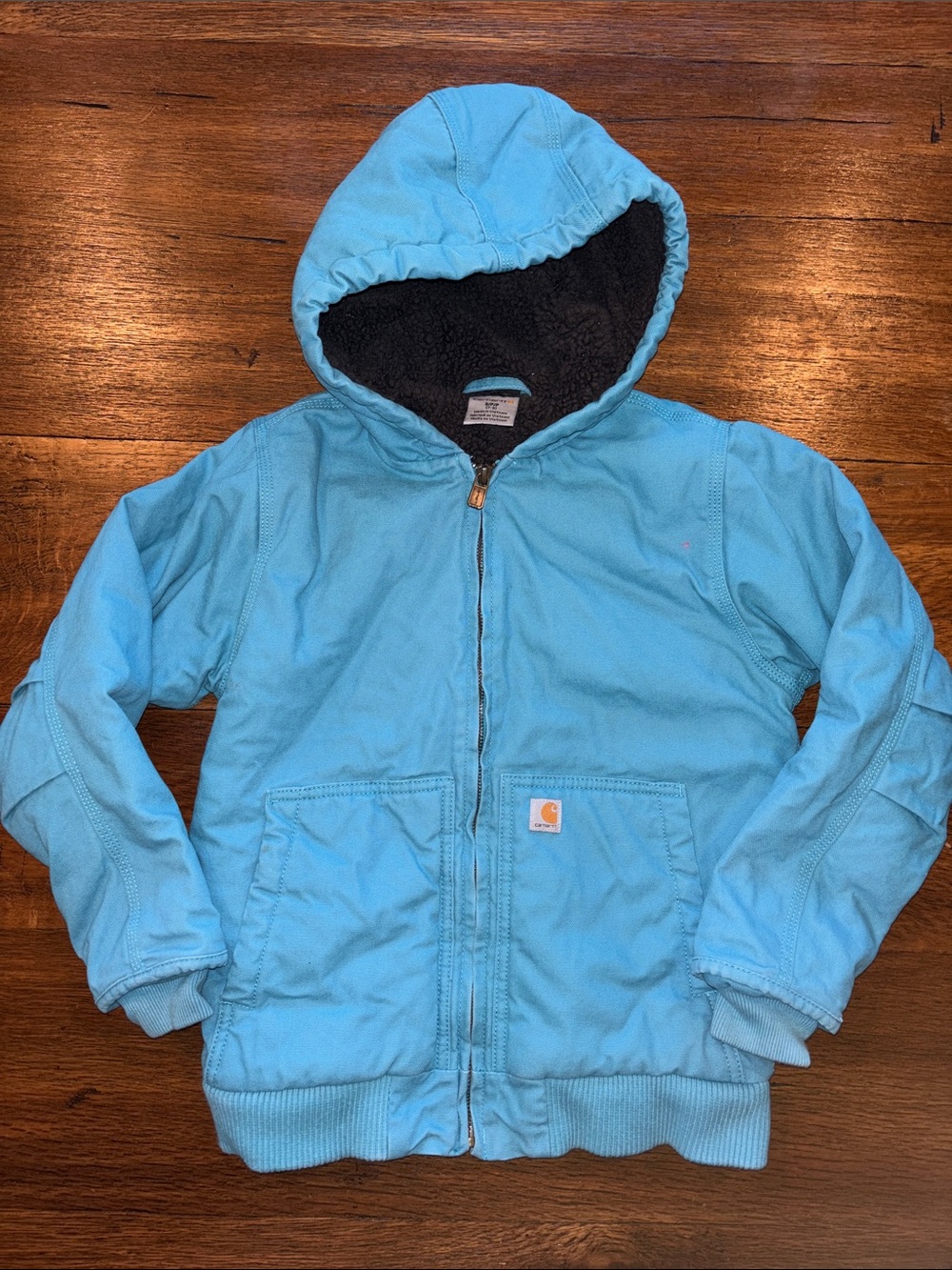 Carhartt Kids Blue Hooded Sherpa-Lined Zip Jacket